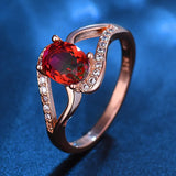 Oval CZ Crystal Rose Engagement Wedding Ring Bride Jewelry