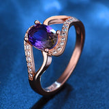Oval CZ Crystal Rose Engagement Wedding Ring Bride Jewelry