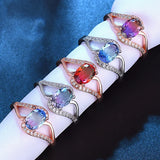 Oval CZ Crystal Rose Engagement Wedding Ring Bride Jewelry
