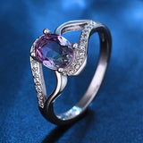 Oval CZ Crystal Rose Engagement Wedding Ring Bride Jewelry