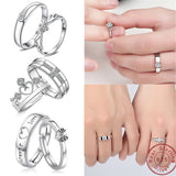 Crown LOVE Heart Adjustable Couple Rings S925 Silver Wedding Jewelry