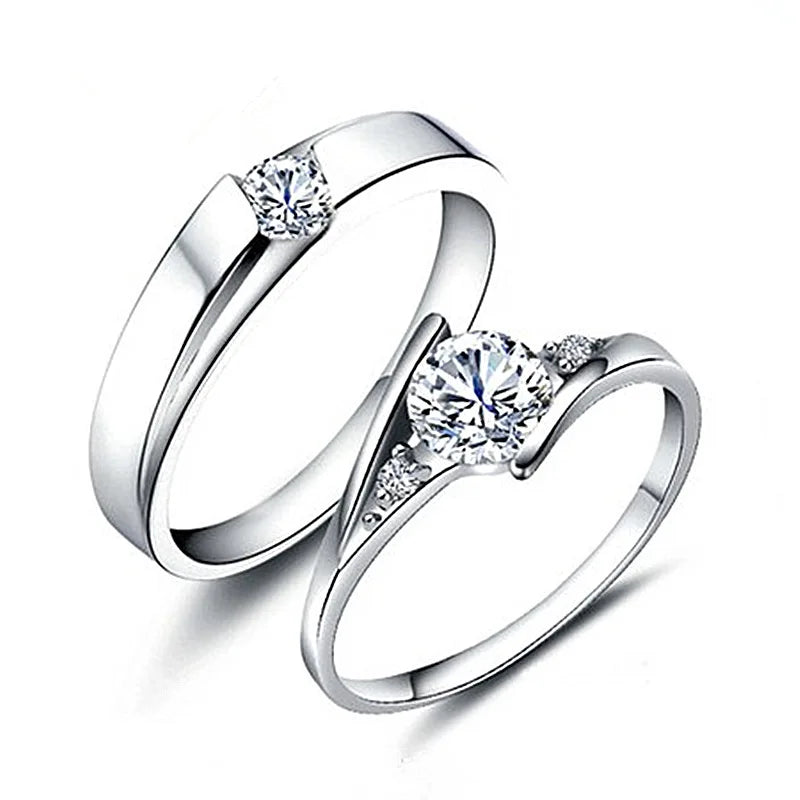 Crown LOVE Heart Adjustable Couple Rings S925 Silver Wedding Jewelry