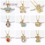 Colored Zircon Bear Necklace 18K Plated Animals Pendant Women