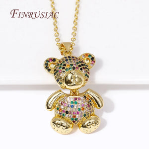 Colored Zircon Bear Necklace 18K Plated Animals Pendant Women