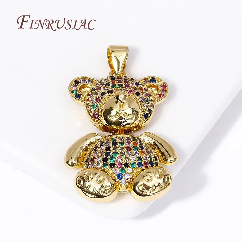 Colored Zircon Bear Necklace 18K Plated Animals Pendant Women