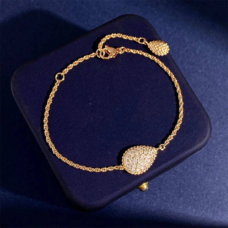 Pave Diamond Crystal Water Drop Charm Beaded Bracelet