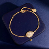 Pave Diamond Crystal Water Drop Charm Beaded Bracelet