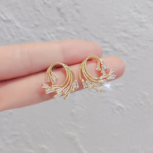 Peacock Crystal Zircon Diamonds Stud Earrings 18k Filled