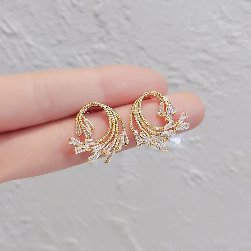 Peacock Crystal Zircon Diamonds Stud Earrings 18k Filled