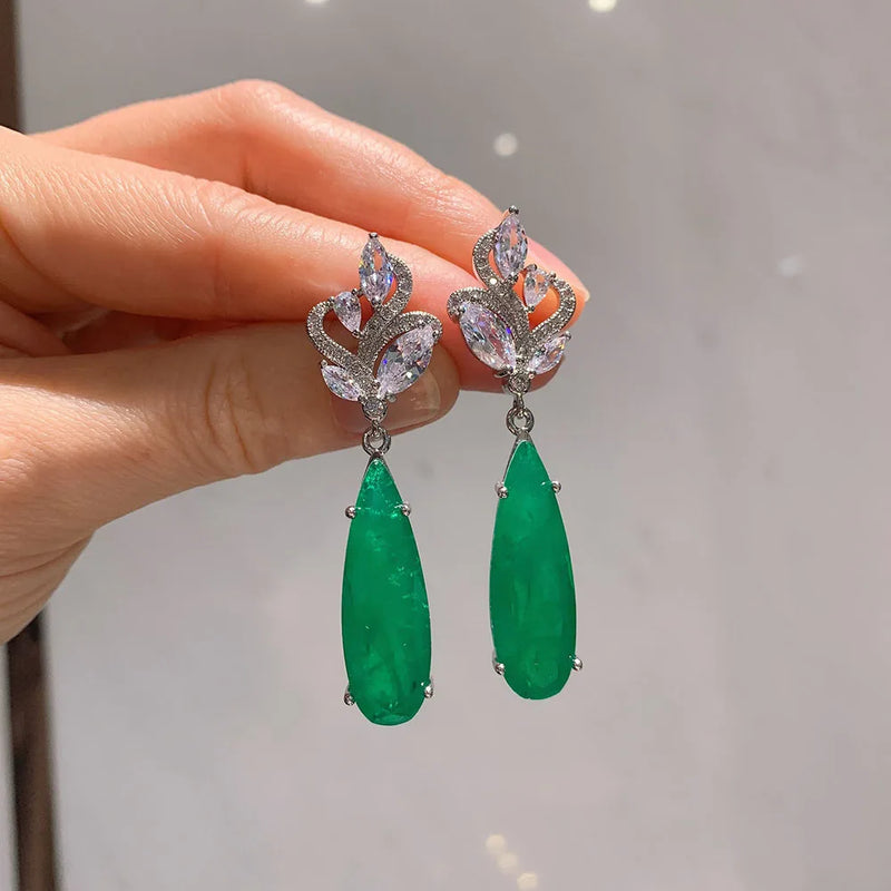 Emerald Paraiba Tourmaline Drop Earrings for Women