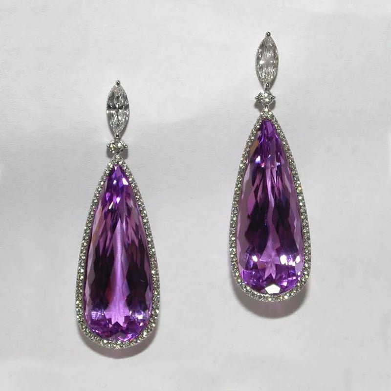 Amethyst Dangle Earrings 925 Silver Party Wedding Drop Earrings