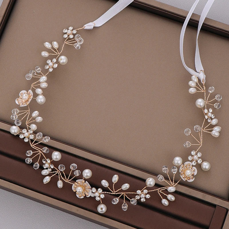 Pearl Headband Wedding Hair Accessories Bridal Tiara Rhinestone Flower