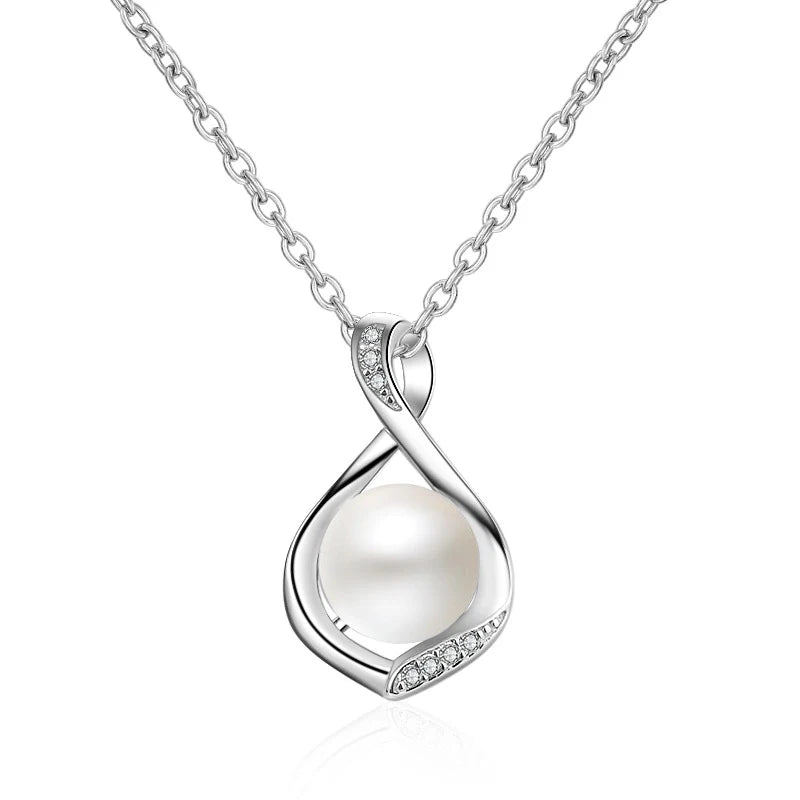 Zircon Pearl Necklace 925 Silver Jewelry for Women Wedding Gift