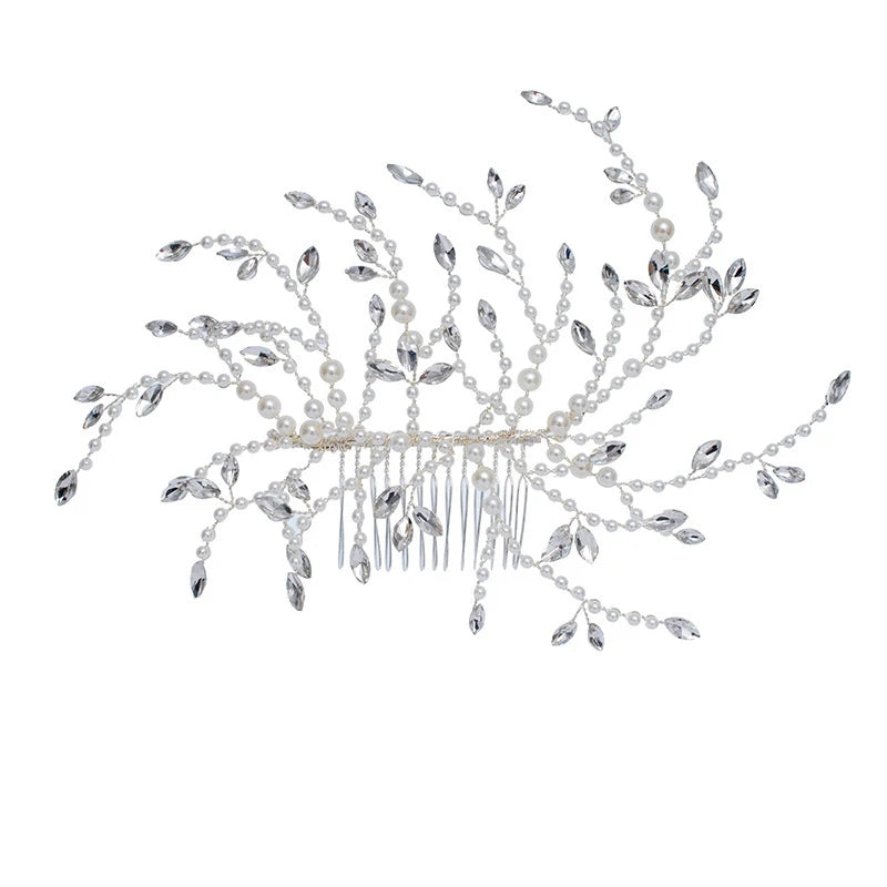 Pearl Rhinestone Comb Hair Accessories Bride Wedding Tiara Headband