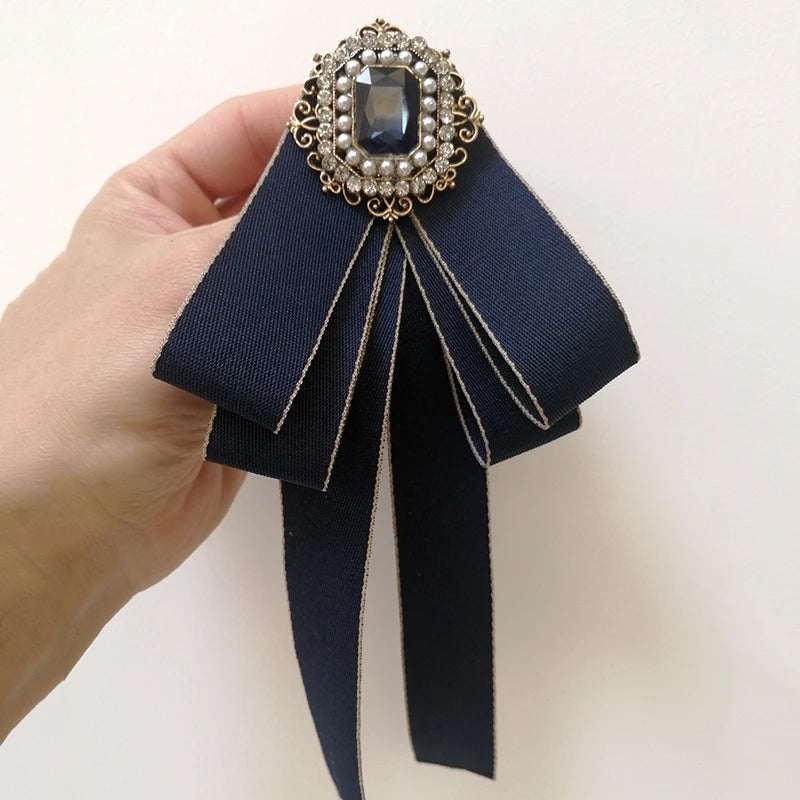 Pearl Vintage Brooch Pins Ribbon Brooches for Women Rhinestones Bow