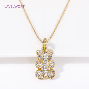 18K Bear Necklace Pave Zircon Gift Jewelry