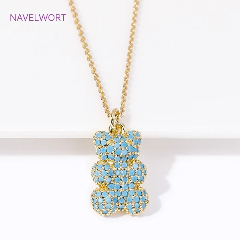 18K Bear Necklace Pave Zircon Gift Jewelry