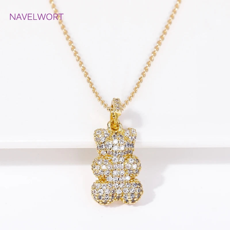 18K Bear Necklace Pave Zircon Gift Jewelry