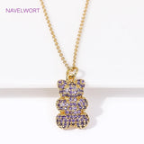 18K Bear Necklace Pave Zircon Gift Jewelry