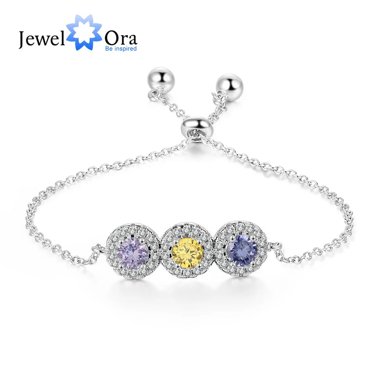 Custom Birthstone Bracelets & Bangles Clear CZ Paved Bracelet Gift for Women