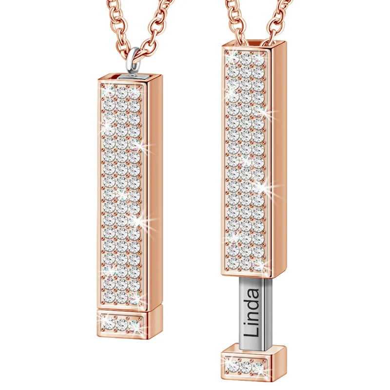Personalized 3D Bar Necklace with Crystal Pendant