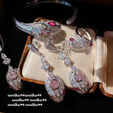 Pink CZ Snake Jewelry Set 925 Silver for Women