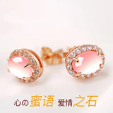 Pink Quartz 14k Rose Stud Earrings Romantic Female Jewelry