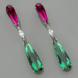 Pink Red Green Zircon Earrings Silver Long Dangle Earrings