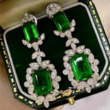 Green Crystal Emerald Drop Earrings Party Dress Jewelry