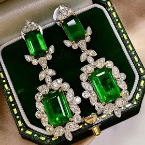 Green Crystal Emerald Drop Earrings Party Dress Jewelry