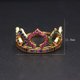 Colorful CZ Princess Queen Crown Ring for Women