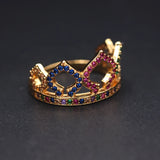 Colorful CZ Princess Queen Crown Ring for Women