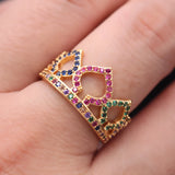 Colorful CZ Princess Queen Crown Ring for Women