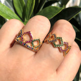 Colorful CZ Princess Queen Crown Ring for Women