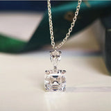 Princess Square CZ Pendant Necklace White Green Yellow Pink Wedding Jewelry