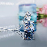 Princess Square CZ Pendant Necklace White Green Yellow Pink Wedding Jewelry