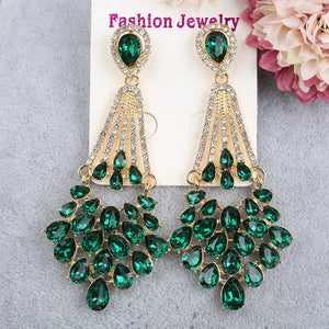 Red Ruby Crystal Chandelier Dangle Earrings for Women