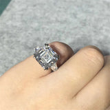 Asscher Cut CZ Promise Ring Silver 6ct Stone Engagement Wedding Band