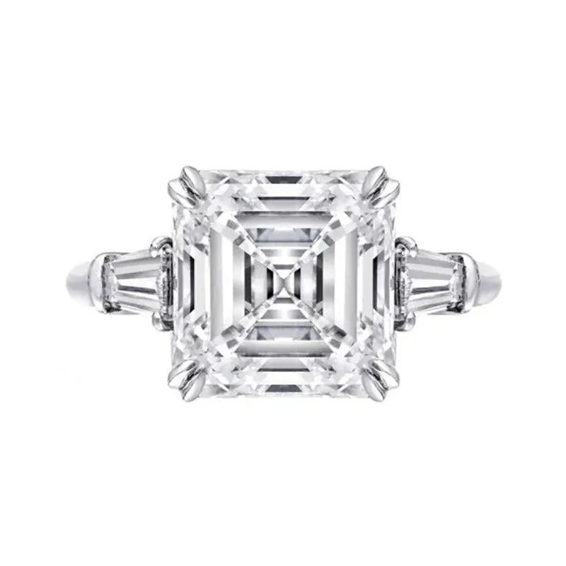 Asscher Cut CZ Promise Ring Silver 6ct Stone Engagement Wedding Band