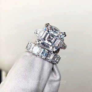 Asscher Cut CZ Promise Ring Silver 6ct Stone Engagement Wedding Band