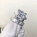 Asscher Cut CZ Promise Ring Silver 6ct Stone Engagement Wedding Band