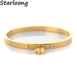 Heart Lock Love Rhinestone Bead Cuff Stainless Steel Bangles Bracelet