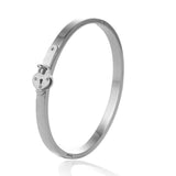 Heart Lock Love Rhinestone Bead Cuff Stainless Steel Bangles Bracelet