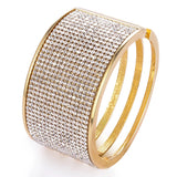 Rhinestone Gold-color Cuff Wristband Bangles for Women