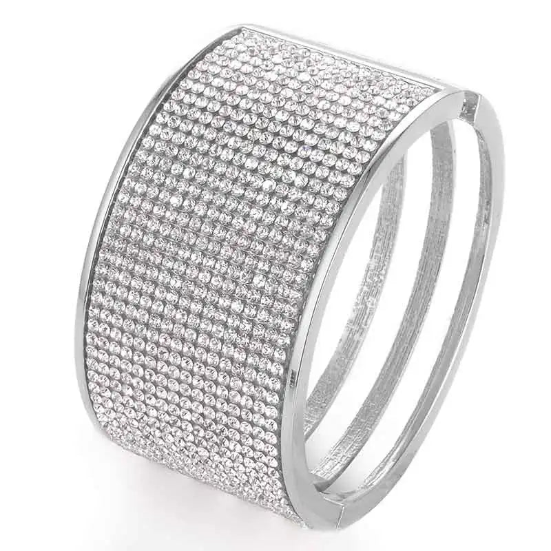 Rhinestone Gold-color Cuff Wristband Bangles for Women
