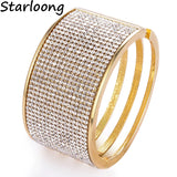 Rhinestone Gold-color Cuff Wristband Bangles for Women