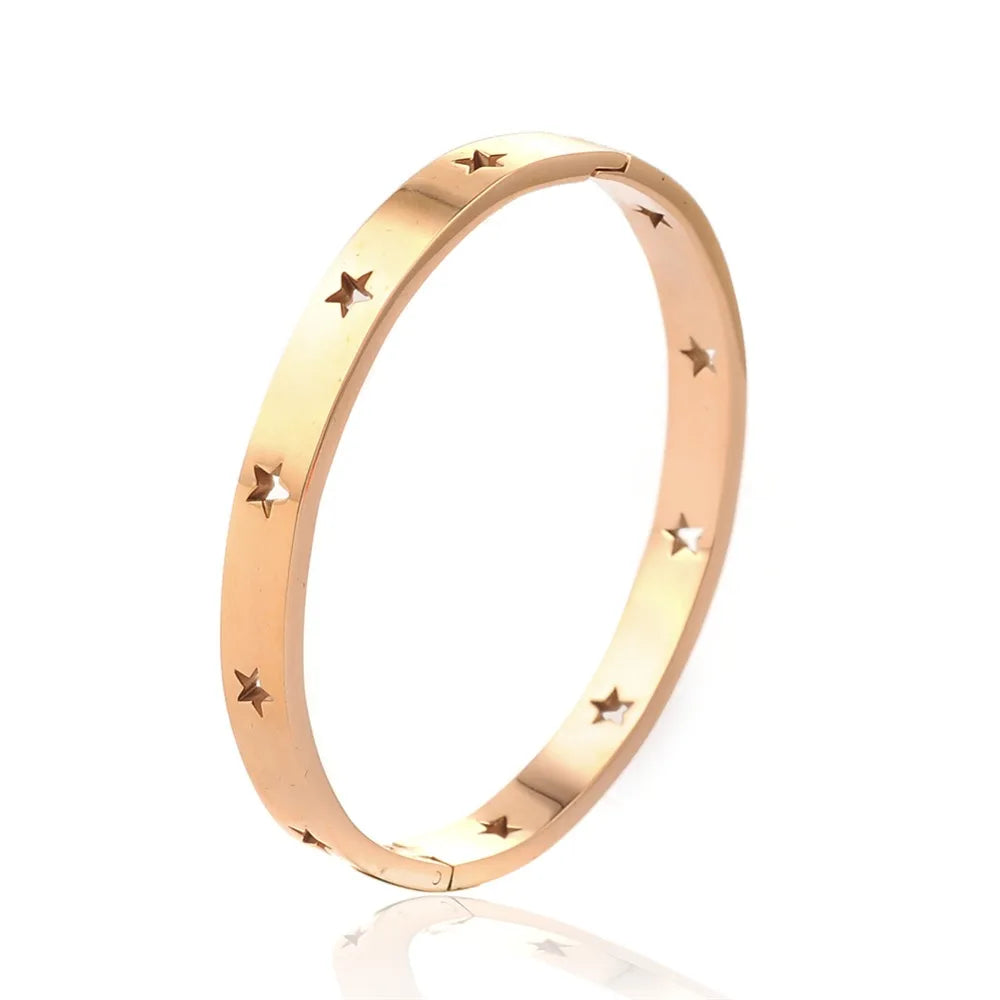 Pentagram Hollow Cuff Stainless Steel Wristband Bracelet for Women