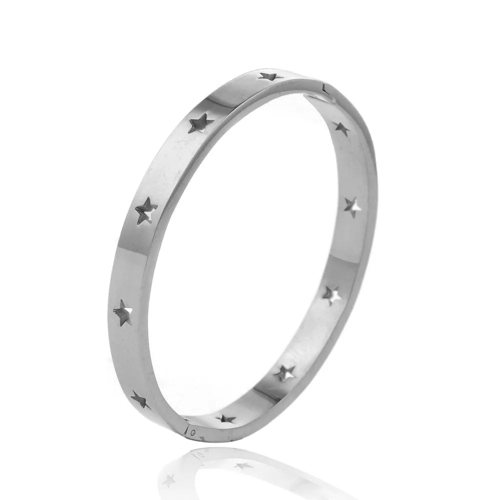 Pentagram Hollow Cuff Stainless Steel Wristband Bracelet for Women