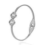 Two Four-leaf Clover Rhinestone Beads Cuff Stainless Steel Wristband Bangles