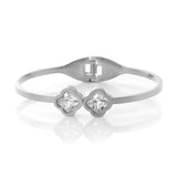Two Four-leaf Clover Rhinestone Beads Cuff Stainless Steel Wristband Bangles
